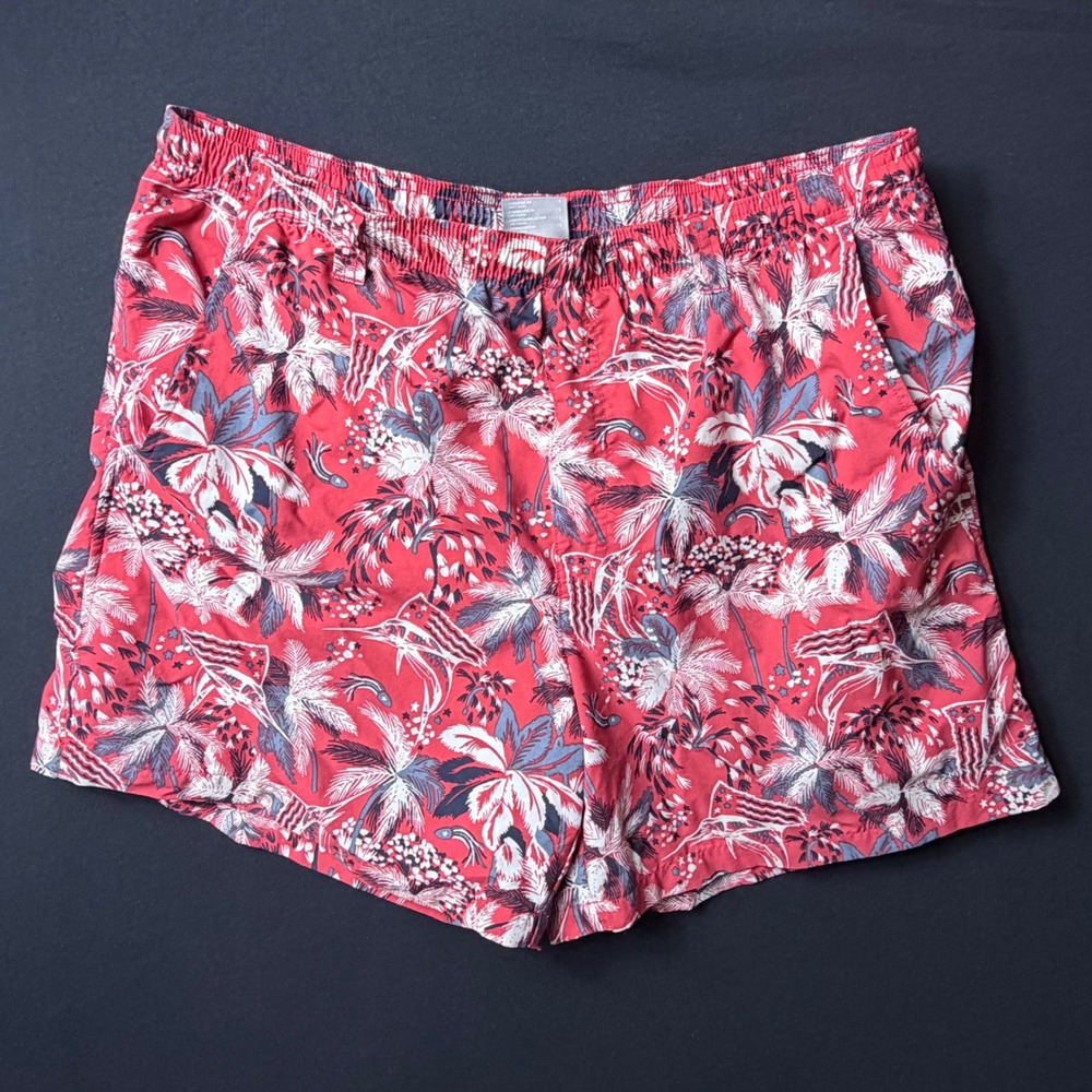 Columbia PFG Mens Large Red Tropical Palm Marlin Fishing Shorts 6 Inch Inseam‎